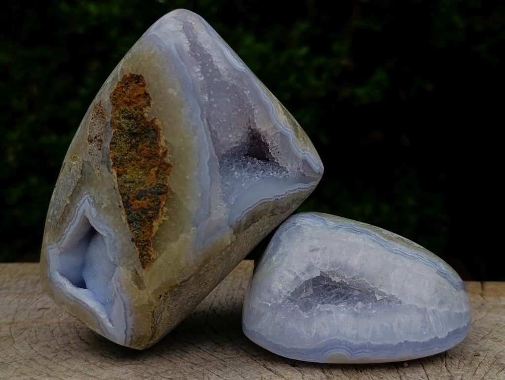 Polished and Natural Blue Lace Agate Standing Display Pieces x 2 From Nsanje, Malawi
