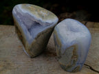 Polished and Natural Blue Lace Agate Standing Display Pieces x 2 From Nsanje, Malawi