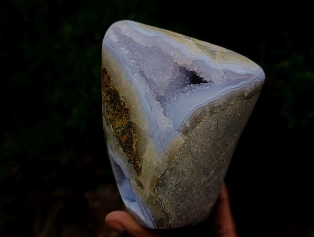 Polished and Natural Blue Lace Agate Standing Display Pieces x 2 From Nsanje, Malawi