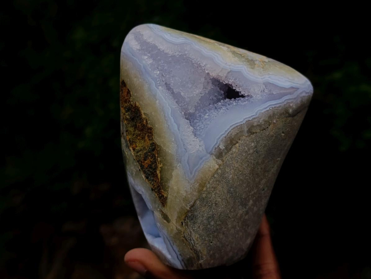 Polished and Natural Blue Lace Agate Standing Display Pieces x 2 From Nsanje, Malawi