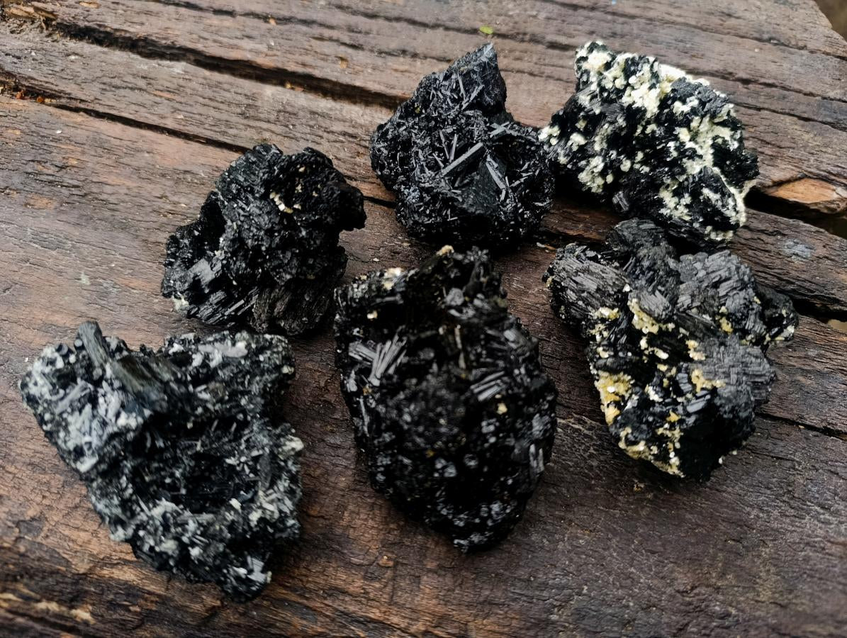 Natural Schorl Black Foitite Tourmaline Specimens with Muscovite Mica x 6 From Erongo, Namibia