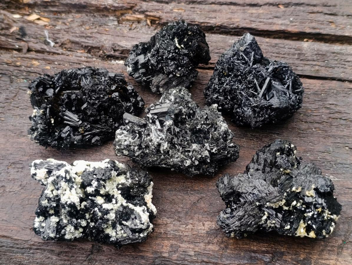 Natural Schorl Black Foitite Tourmaline Specimens with Muscovite Mica x 6 From Erongo, Namibia