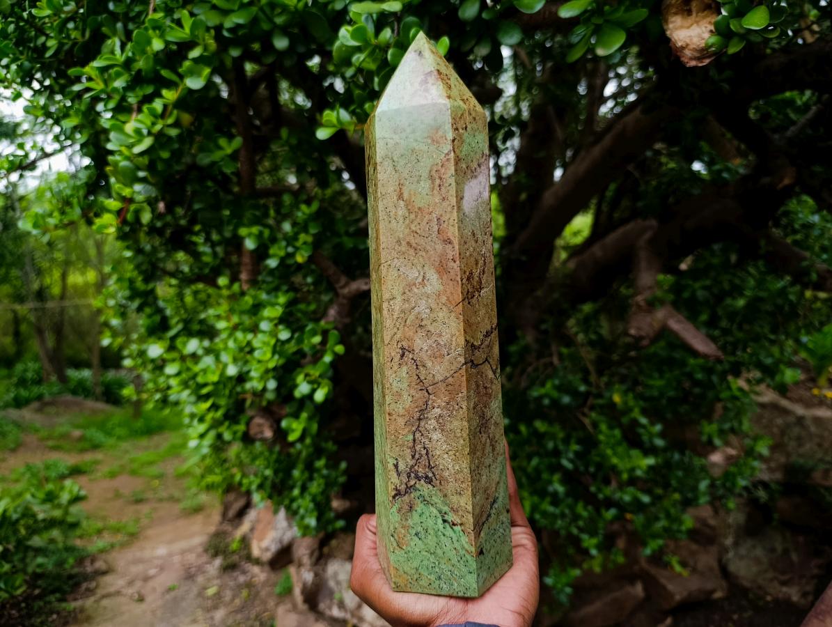 Polished Large Green Chrysoprase Tower x 1 From Ambatondrazaka, Madagascar