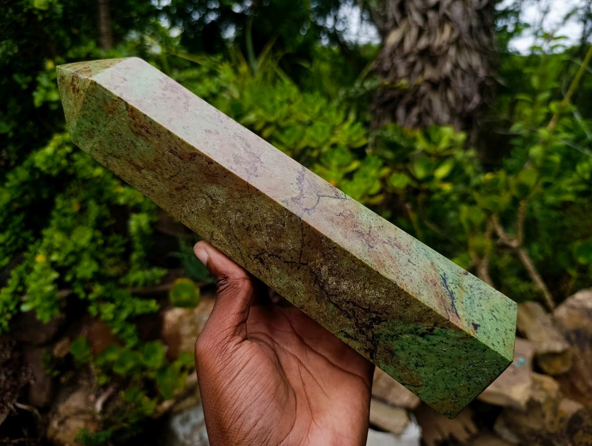 Polished Large Green Chrysoprase Tower x 1 From Ambatondrazaka, Madagascar