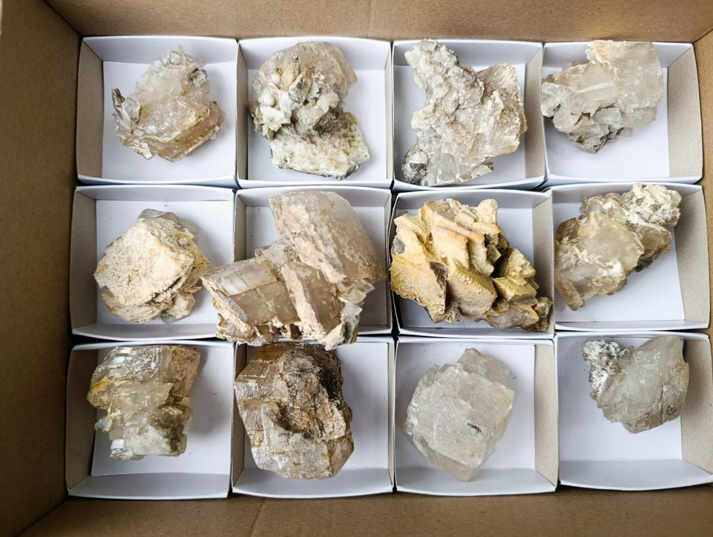 Natural Stacked Rhombohedral Calcite Specimens x 12 From Albert's Mountain, Lesotho