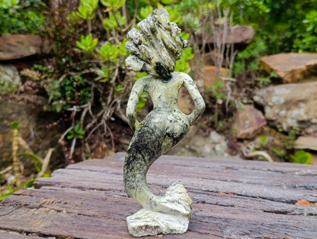 Hand Made Large Leopard Stone Mermaid Carving x 1 From Nyanga, Zimbabwe