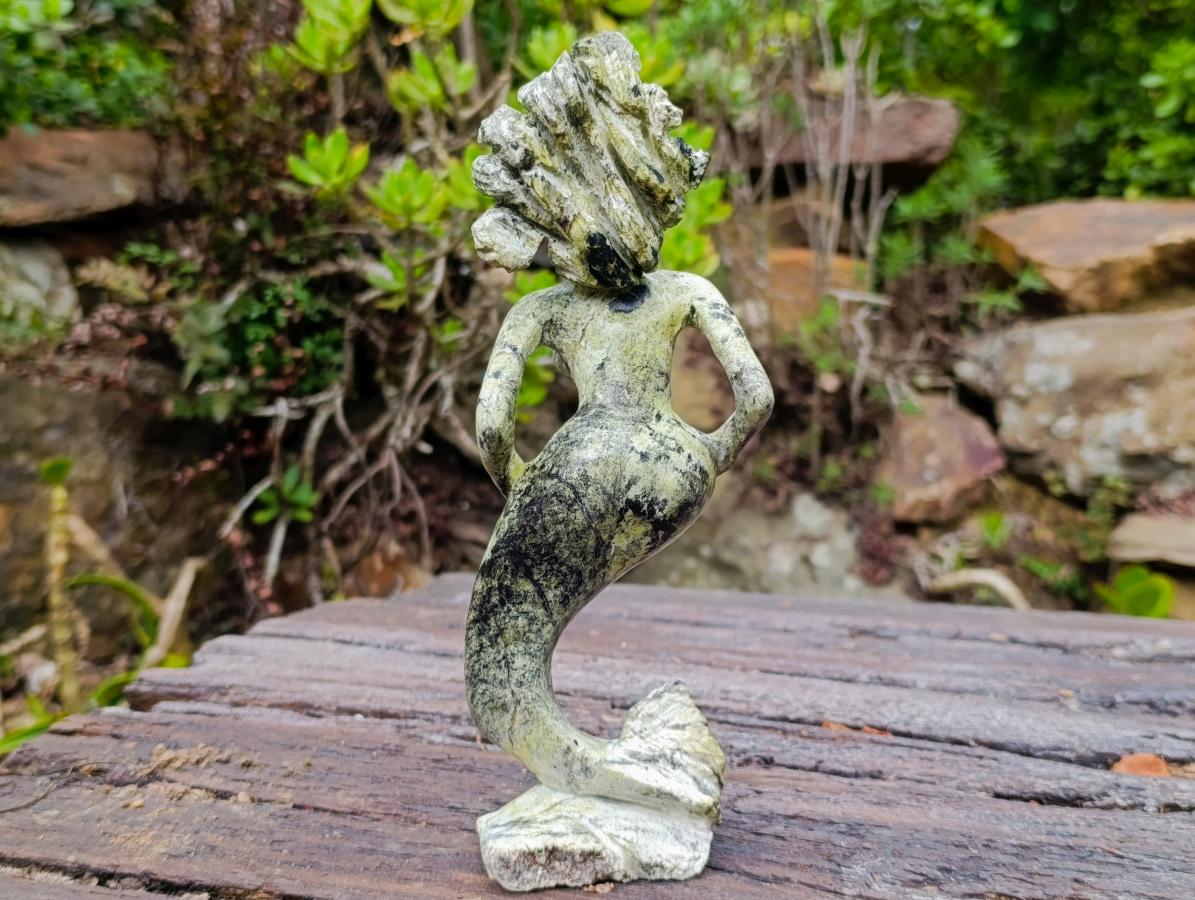 Hand Made Large Leopard Stone Mermaid Carving x 1 From Nyanga, Zimbabwe