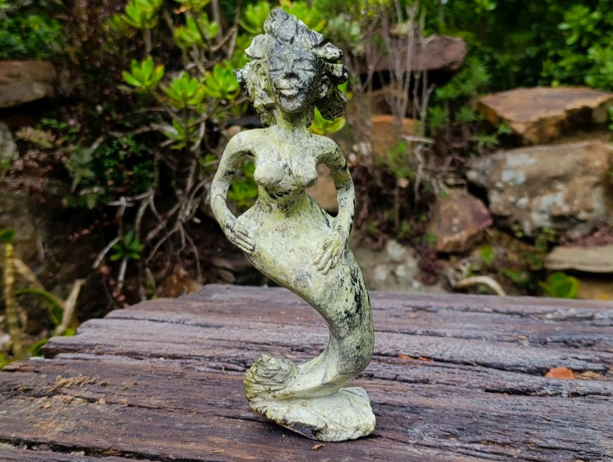 Hand Made Large Leopard Stone Mermaid Carving x 1 From Nyanga, Zimbabwe