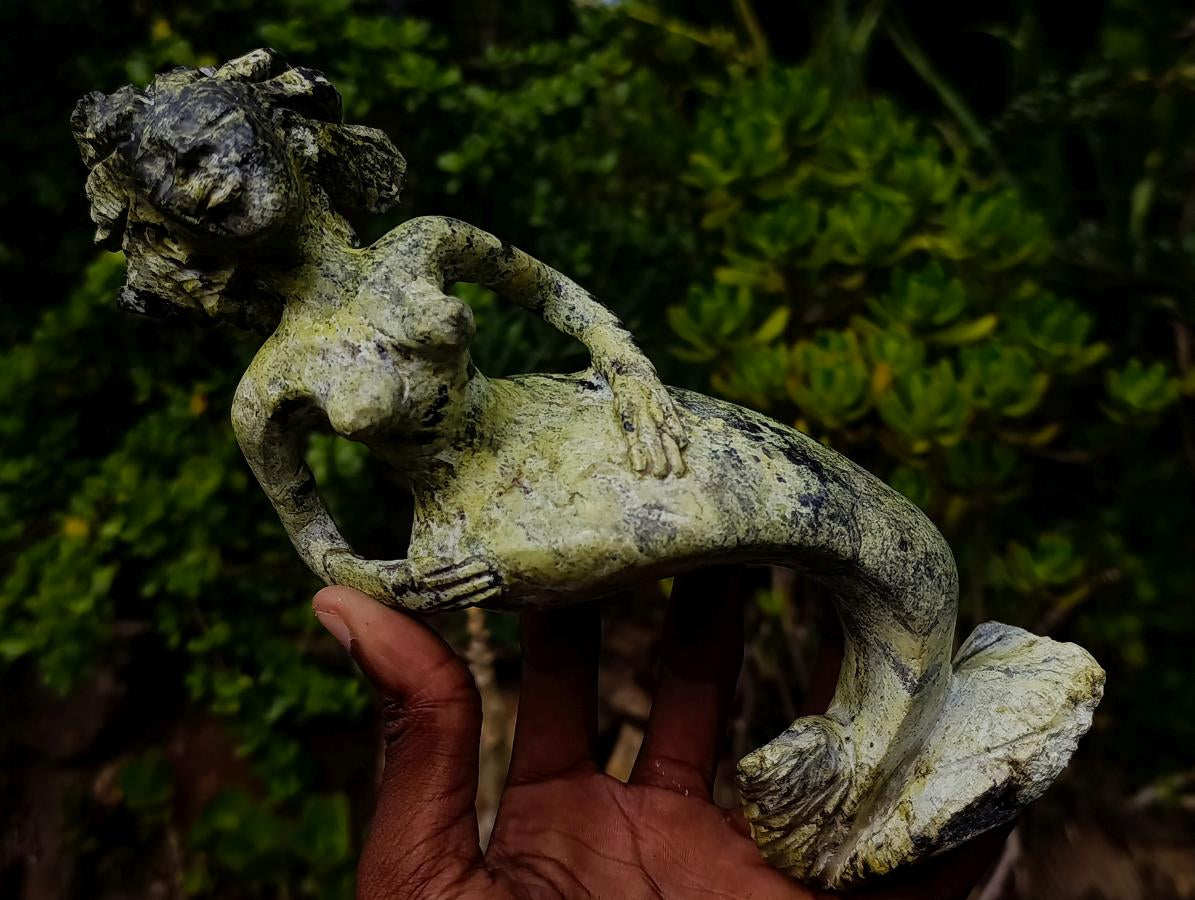Hand Made Large Leopard Stone Mermaid Carving x 1 From Nyanga, Zimbabwe