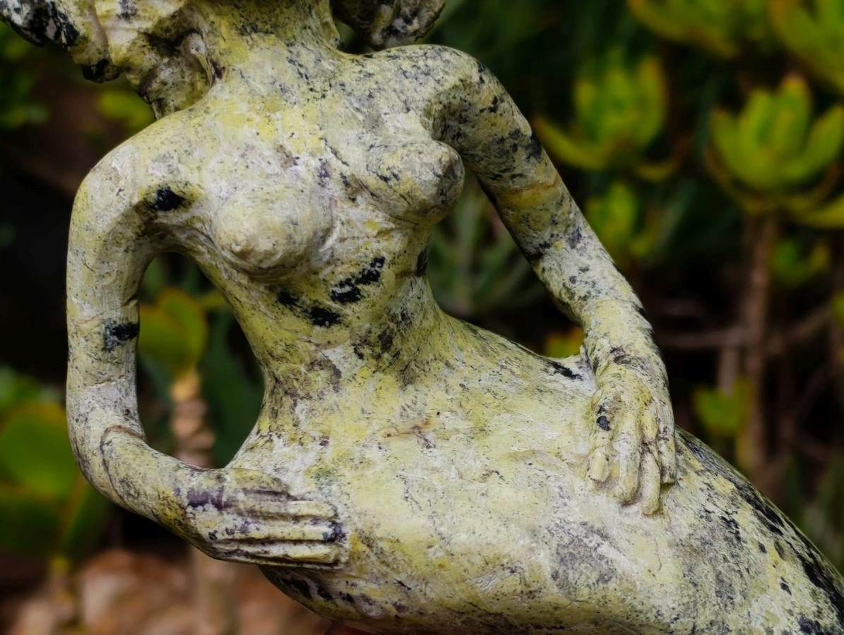 Hand Made Large Leopard Stone Mermaid Carving x 1 From Nyanga, Zimbabwe