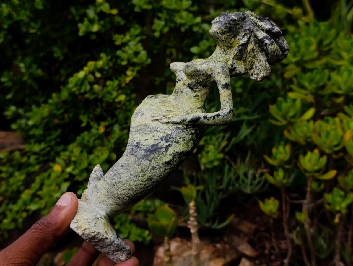 Hand Made Large Leopard Stone Mermaid Carving x 1 From Nyanga, Zimbabwe