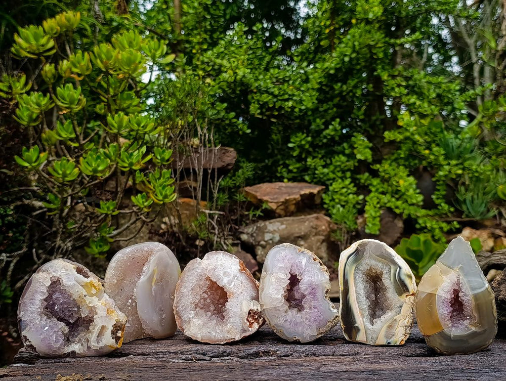 Polished and Natural Mix of Agate Amethyst Geodes x 6 From Maintirano, Madagascar
