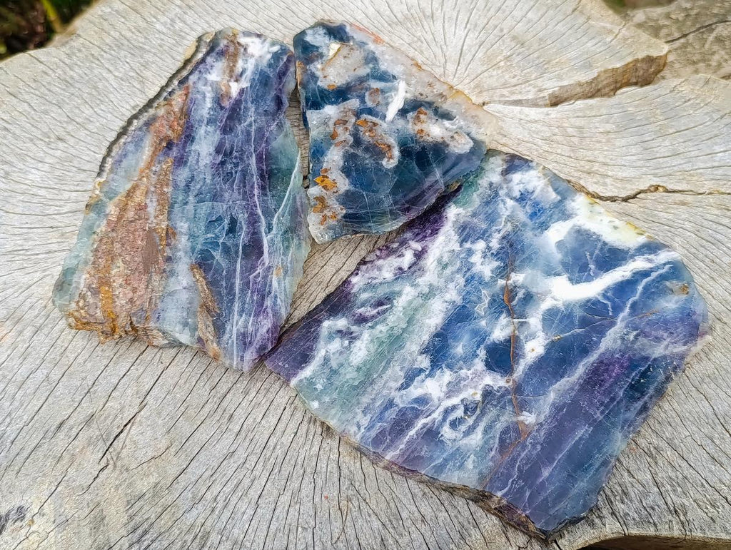 Polished and Natural Mix Watermelon Fluorite Slices x 3 From Uis, Namibia