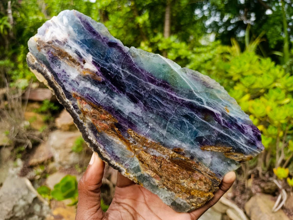 Polished and Natural Mix Watermelon Fluorite Slices x 3 From Uis, Namibia