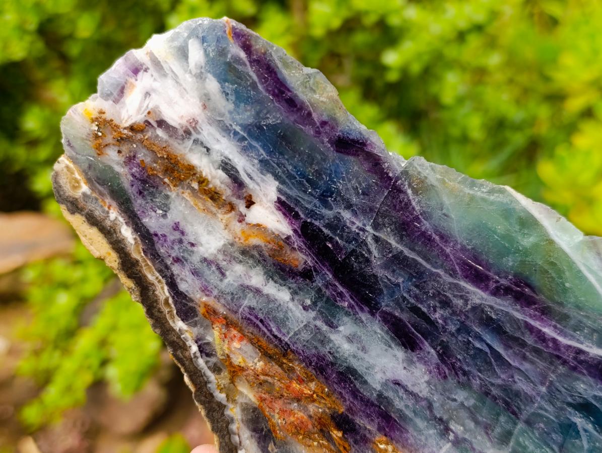 Polished and Natural Mix Watermelon Fluorite Slices x 3 From Uis, Namibia