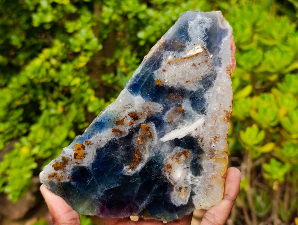 Polished and Natural Mix Watermelon Fluorite Slices x 3 From Uis, Namibia
