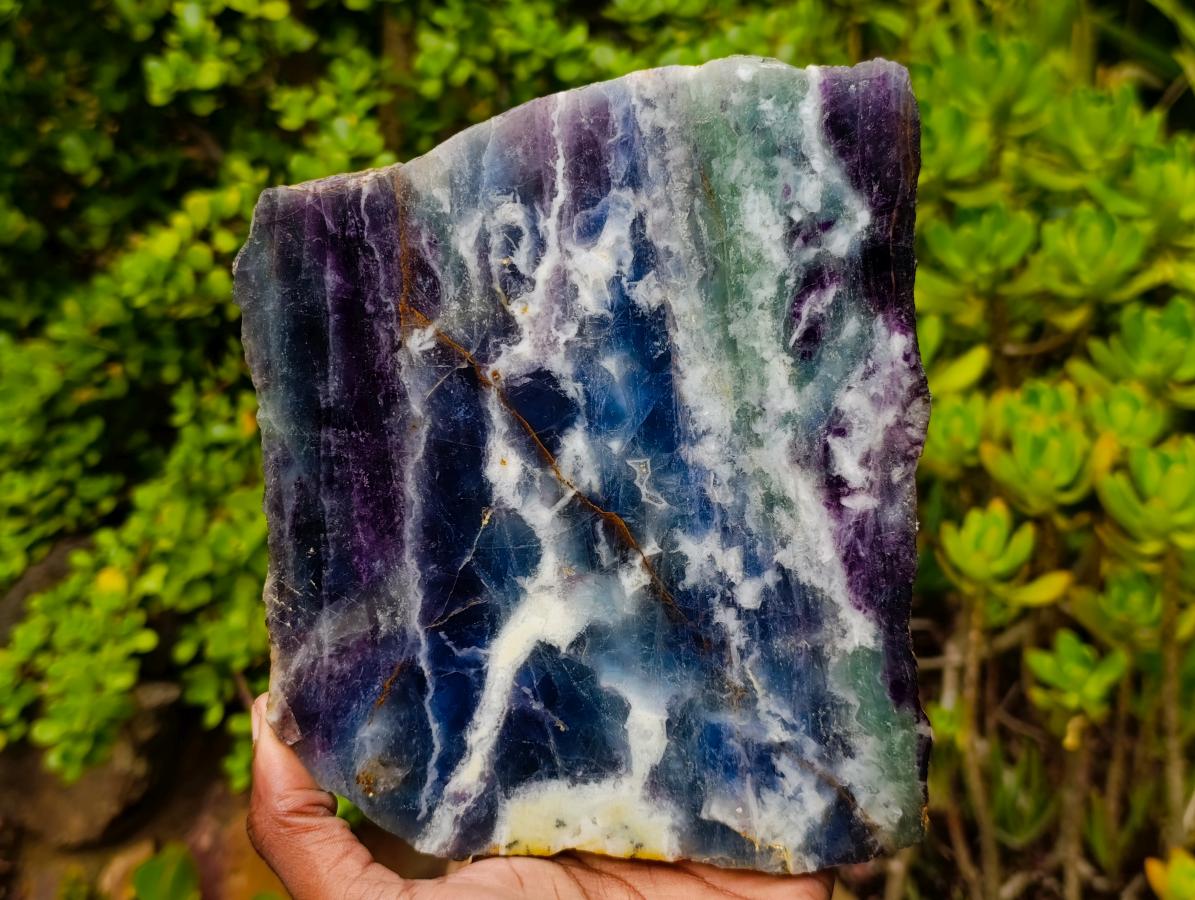 Polished and Natural Mix Watermelon Fluorite Slices x 3 From Uis, Namibia