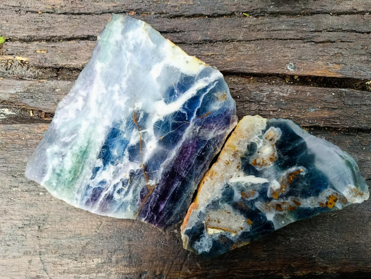 Polished and Natural Mix Watermelon Fluorite Slices x 3 From Uis, Namibia