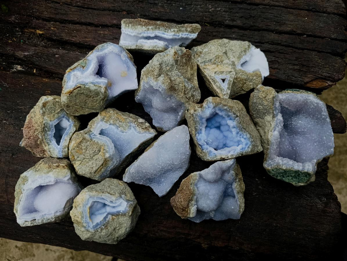 Natural Blue Lace Agate Geode Specimens x 12 From Nsanje, Malawi