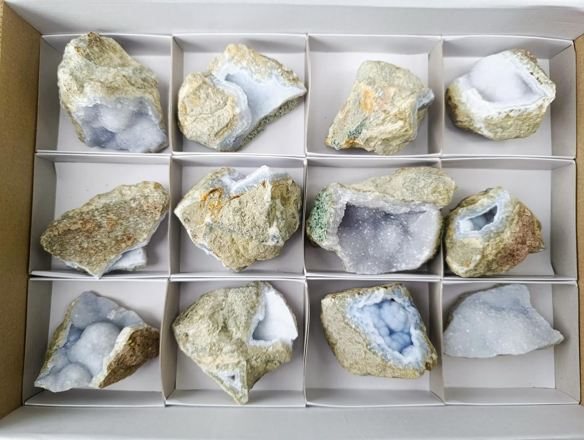 Natural Blue Lace Agate Geode Specimens x 12 From Nsanje, Malawi