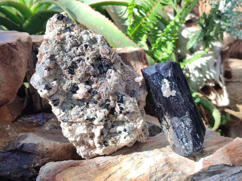 Natural Schorl Black Tourmaline Specimens with Associated Minerals x 3 From Erongo, Namibia