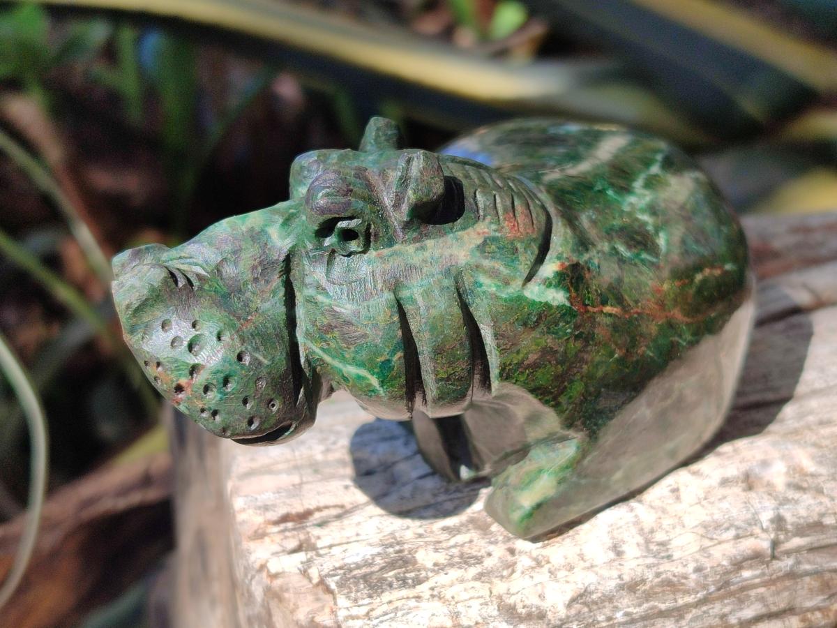 Hand Made Verdite Hippos Carvings x 2 From Zimbabwe