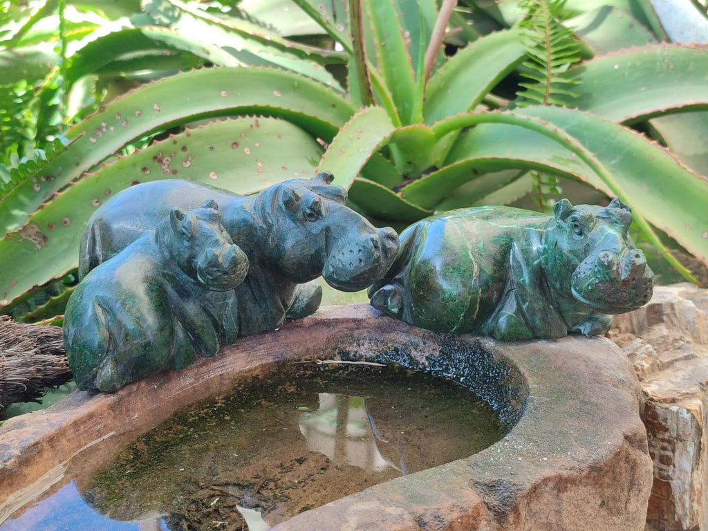 Hand Made Verdite Hippos Carvings x 2 From Zimbabwe