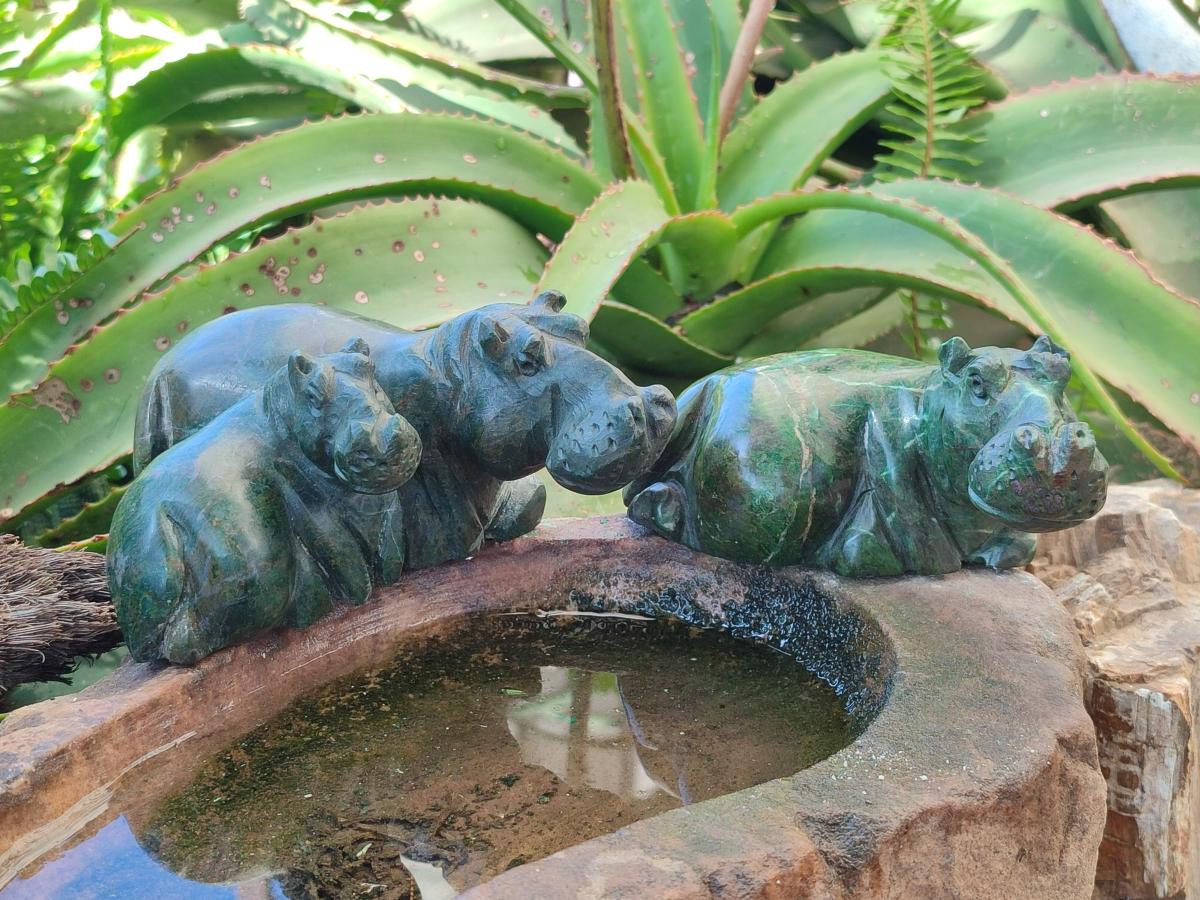 Hand Made Verdite Hippos Carvings x 2 From Zimbabwe