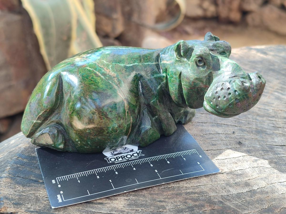 Hand Made Verdite Hippos Carvings x 2 From Zimbabwe