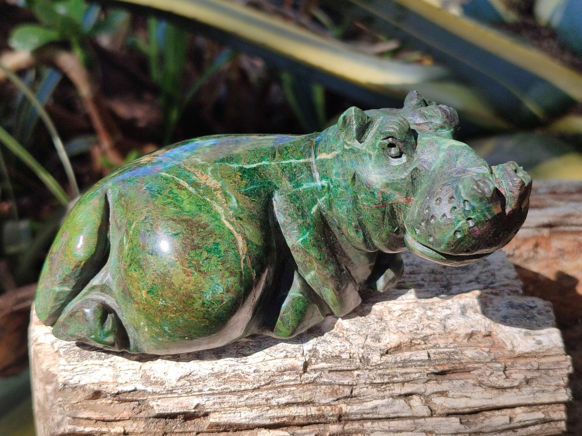 Hand Made Verdite Hippos Carvings x 2 From Zimbabwe