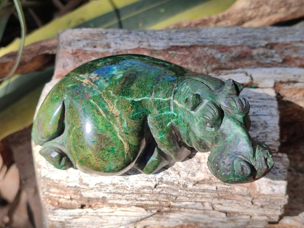 Hand Made Verdite Hippos Carvings x 2 From Zimbabwe