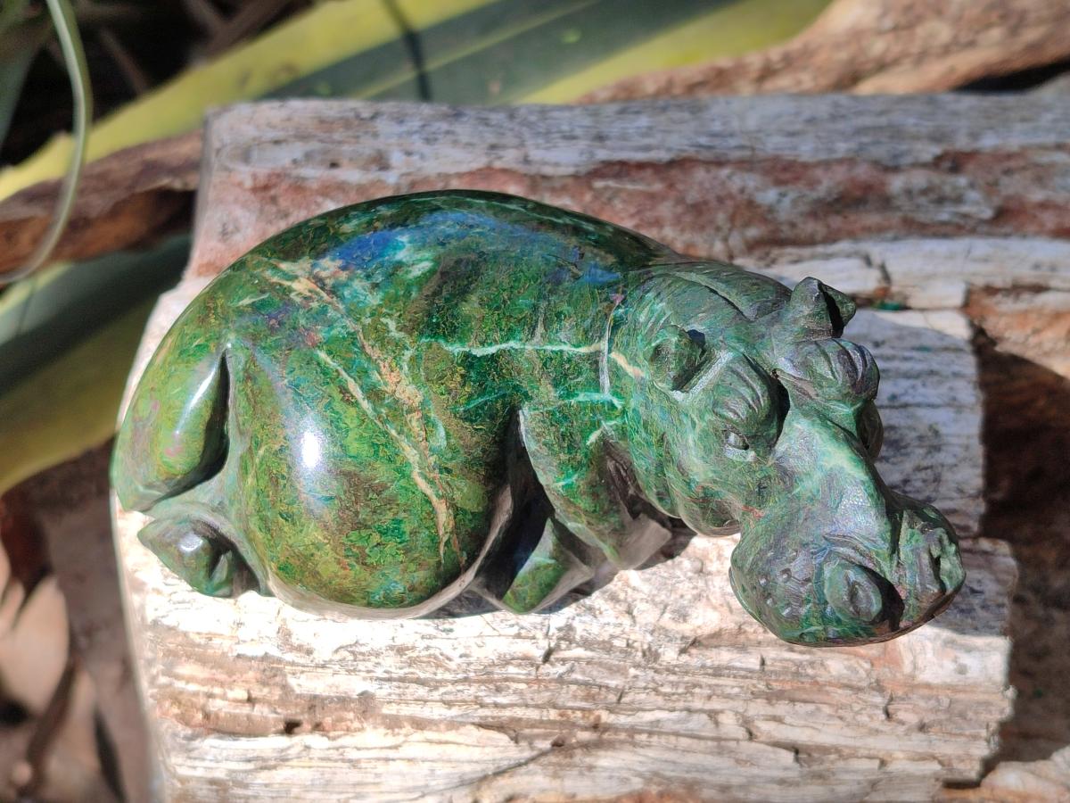 Hand Made Verdite Hippos Carvings x 2 From Zimbabwe