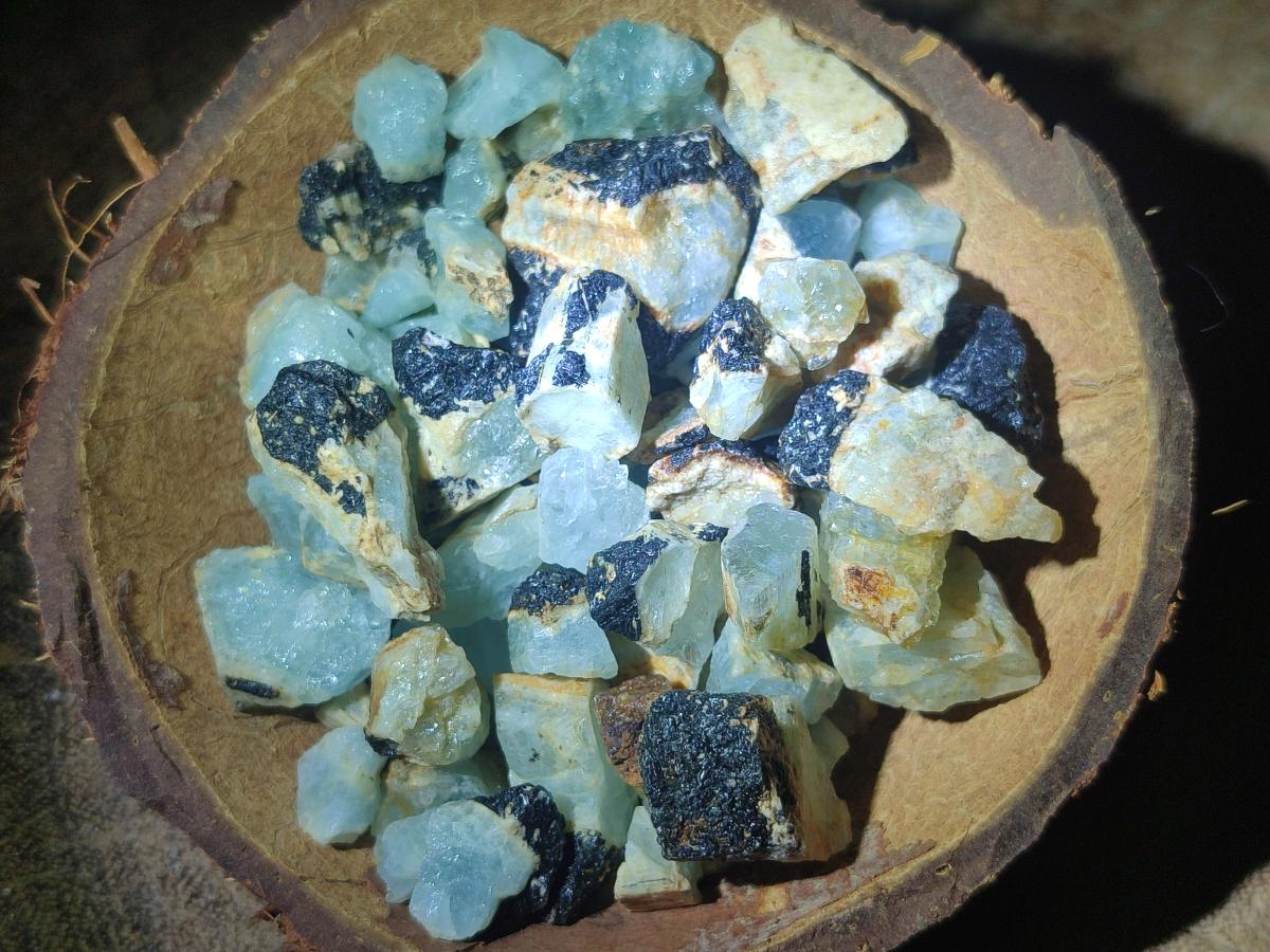 Natural Rare Aquamarine in Black Tourmaline Specimens x 1,4 kg Lot From Karibib, Namibia