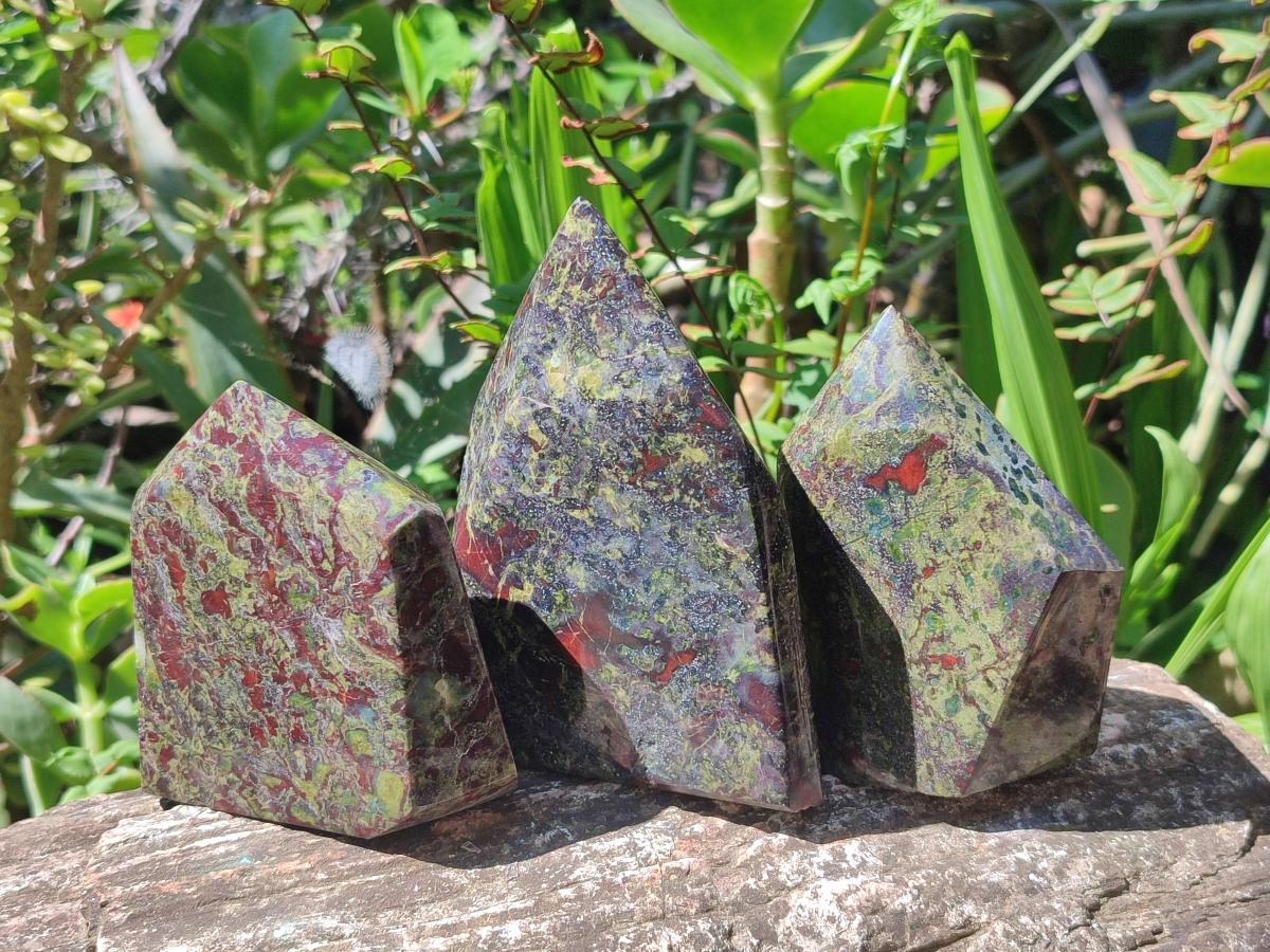 Polished Bastite Dragonsblood Stone Display Crystals x 3 From Tshipise, South Africa