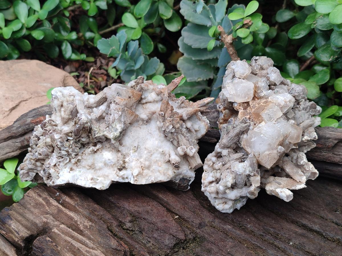 Natural Rhomboherdral and Spearhead Calcite Cluster Specimens x 2 From Albert's Mountain, Lesotho