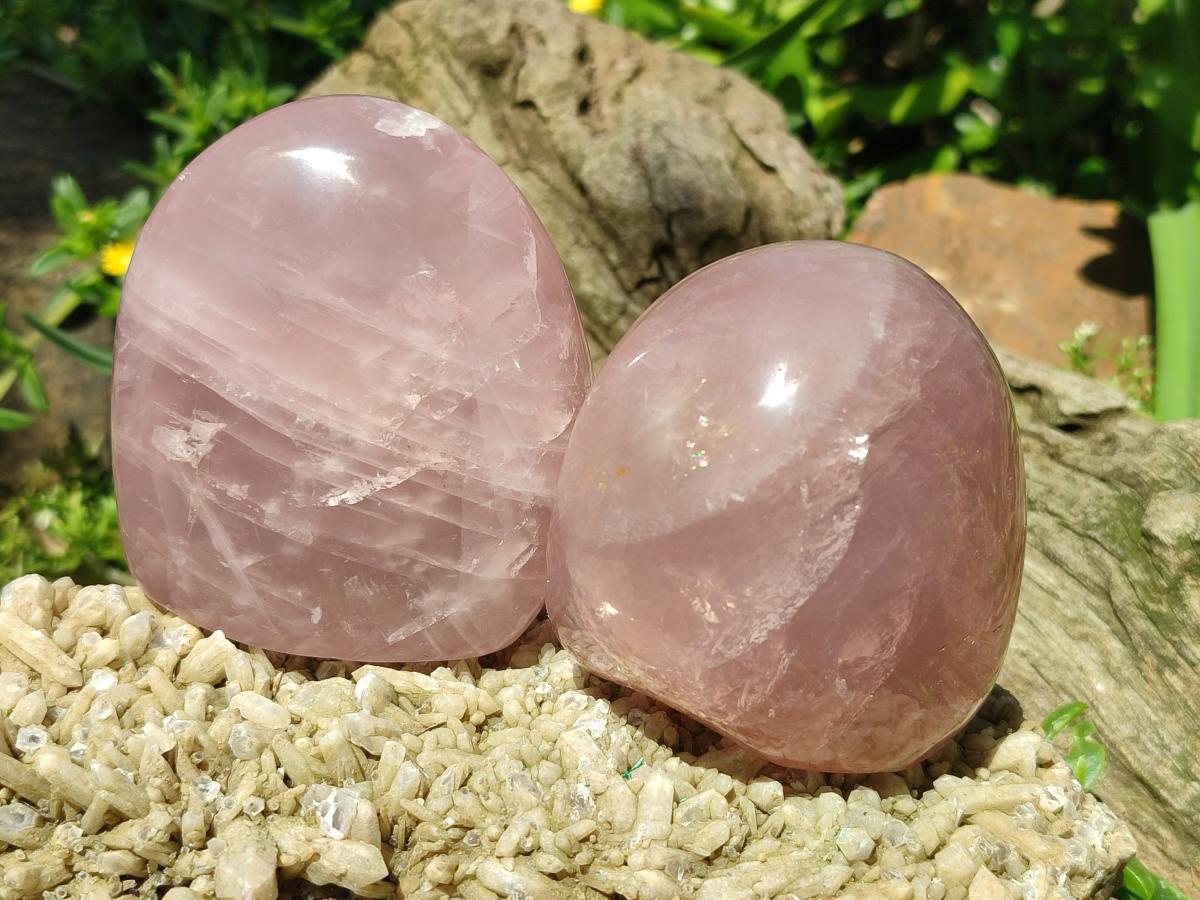 Polished Gemmy Rose Quartz Standing Display Pieces x 5 From Madagascar