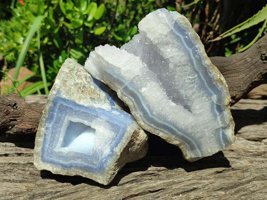 Natural Blue Lace Agate Specimens x 3 From Nsanje, Malawi - Toprock Gemstones and Minerals 