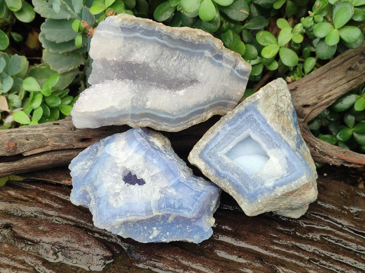 Natural Blue Lace Agate Specimens x 3 From Nsanje, Malawi - Toprock Gemstones and Minerals 