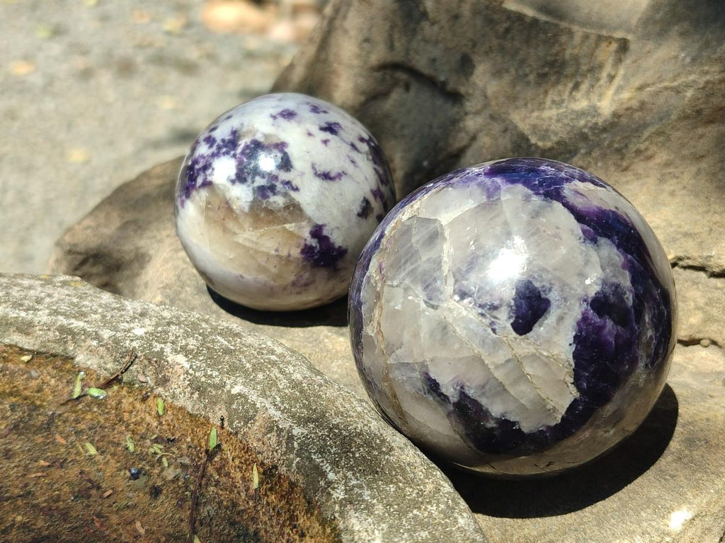 Polished Silver Leaf Lepidolite Spheres x 5 From Zimbabwe - Toprock Gemstones and Minerals 