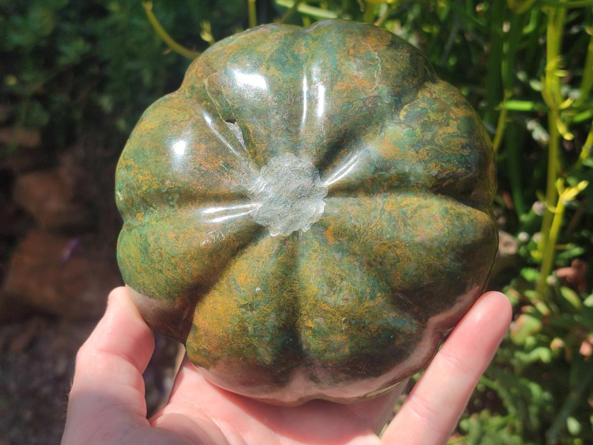 Hand Made Verdite Pumpkins Carvings x 3 From Zimbabwe - Toprock Gemstones and Minerals 