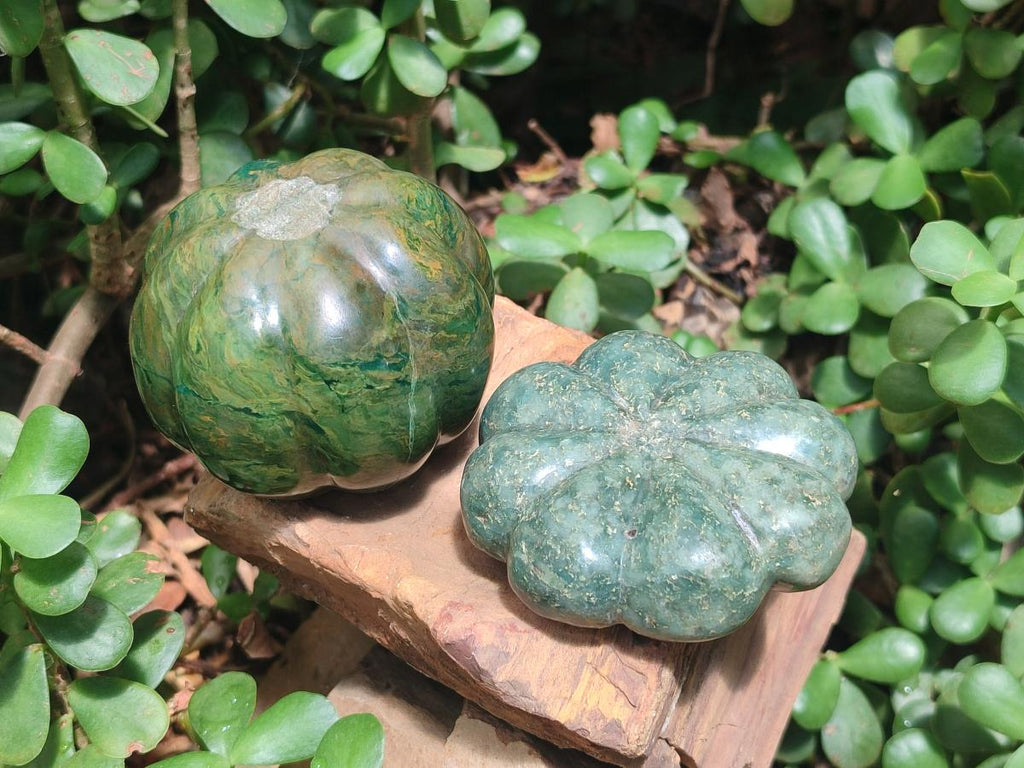 Hand Made Verdite Pumpkins Carvings x 3 From Zimbabwe - Toprock Gemstones and Minerals 