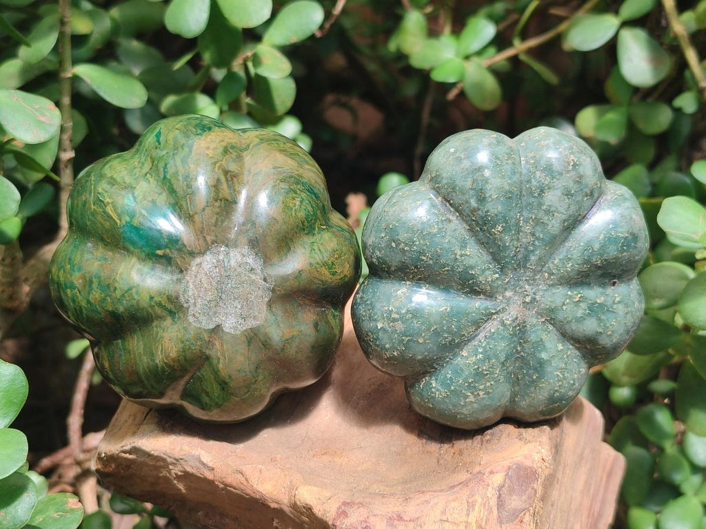 Hand Made Verdite Pumpkins Carvings x 3 From Zimbabwe - Toprock Gemstones and Minerals 