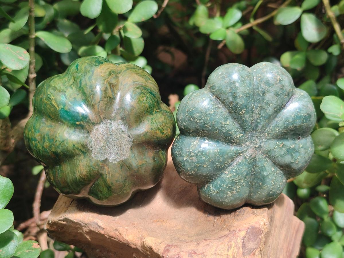 Hand Made Verdite Pumpkins Carvings x 3 From Zimbabwe - Toprock Gemstones and Minerals 