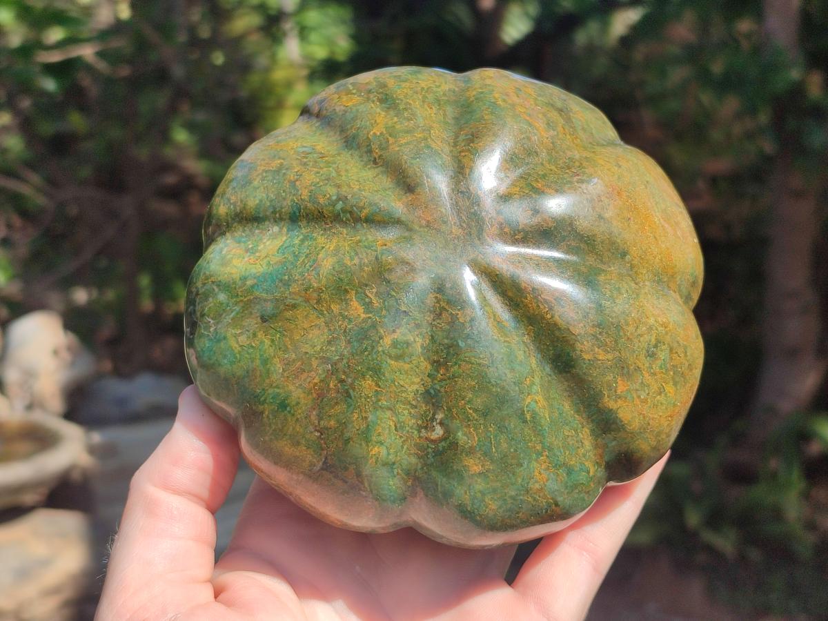 Hand Made Verdite Pumpkins Carvings x 3 From Zimbabwe - Toprock Gemstones and Minerals 