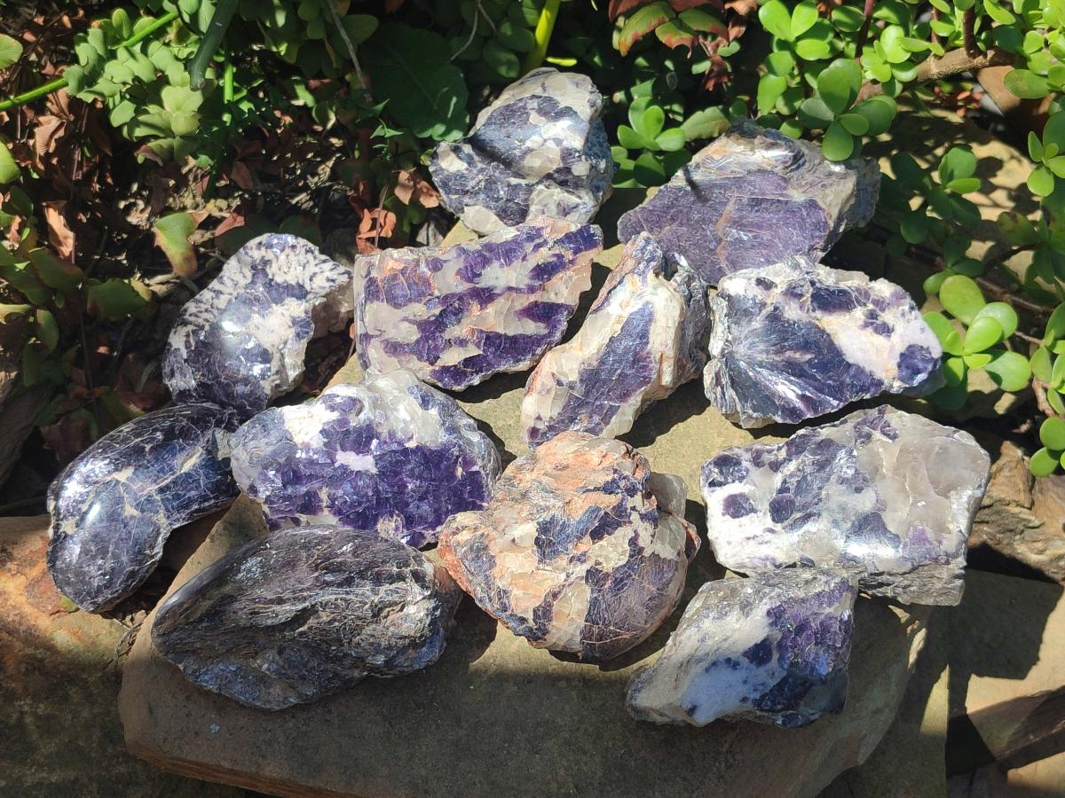 Polished One Side Silver Leaf Lepidolite Slices x 12 From Zimbabwe - Toprock Gemstones and Minerals 