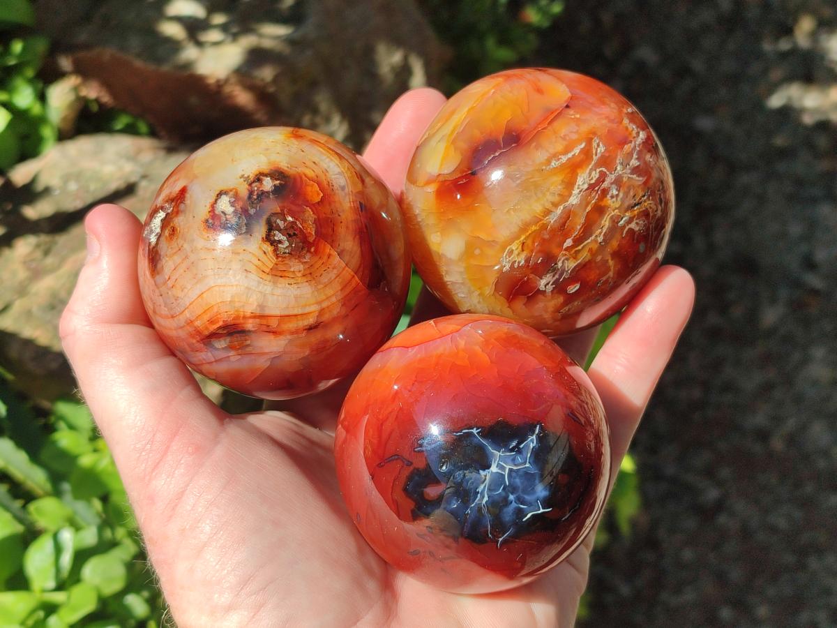 Polished and Natural Carnelian Agate Gemstone Spheres x 6 From Madagascar - Toprock Gemstones and Minerals 
