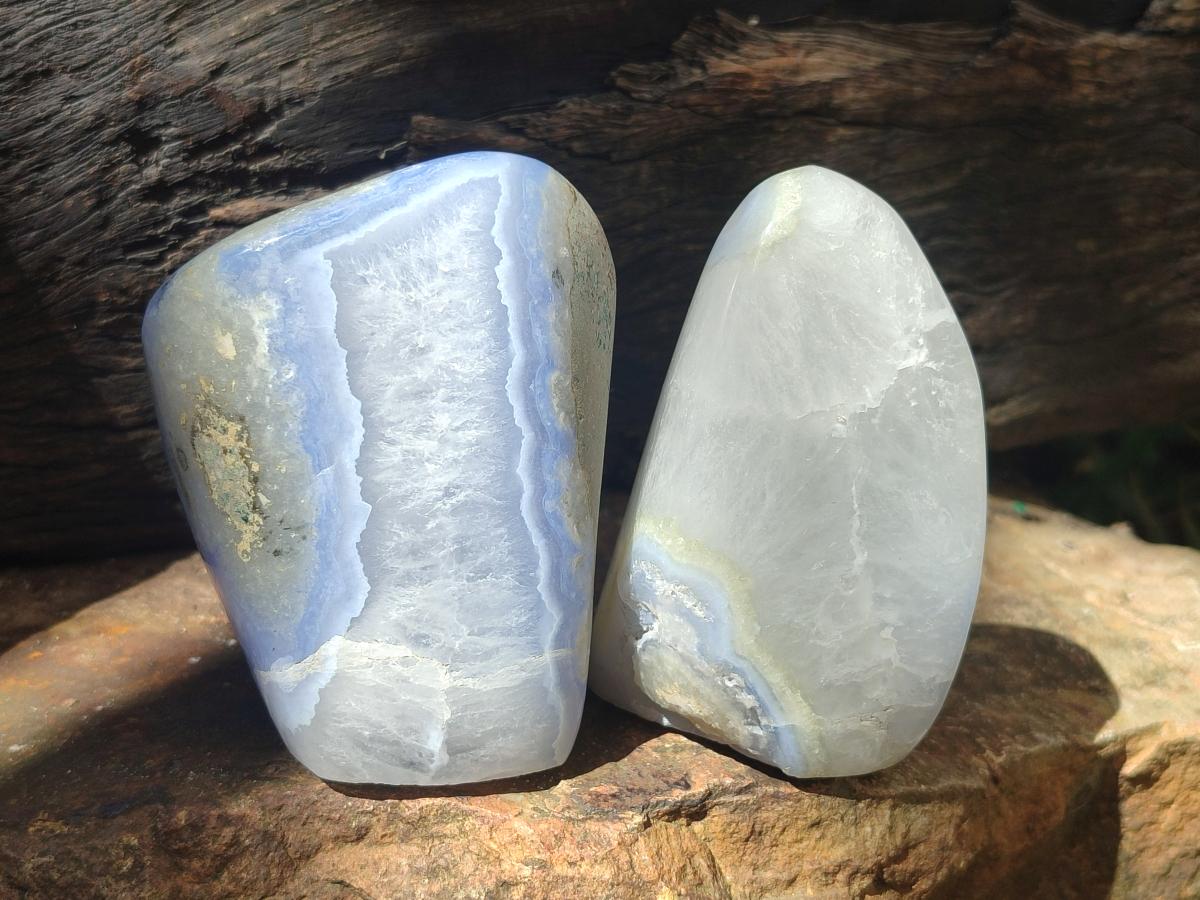Polished Blue Lace Agate Standing Display Pieces x 3 From Nsanje, Malawi - Toprock Gemstones and Minerals 