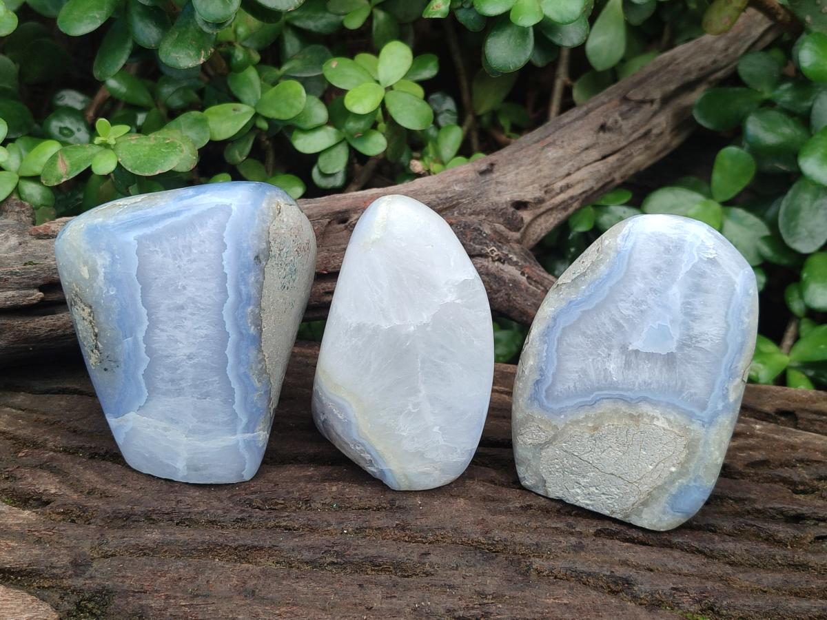 Polished Blue Lace Agate Standing Display Pieces x 3 From Nsanje, Malawi - Toprock Gemstones and Minerals 