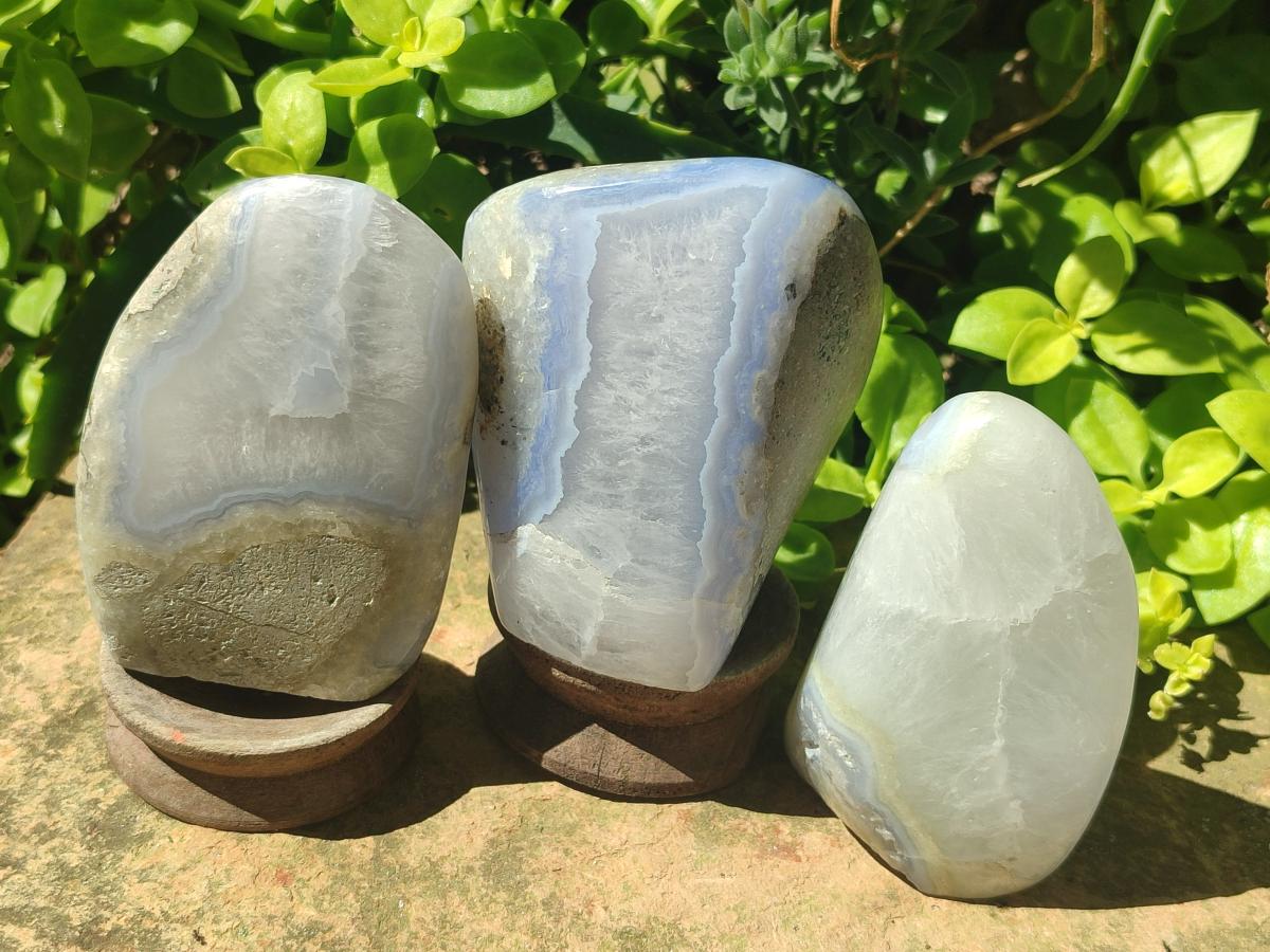 Polished Blue Lace Agate Standing Display Pieces x 3 From Nsanje, Malawi - Toprock Gemstones and Minerals 
