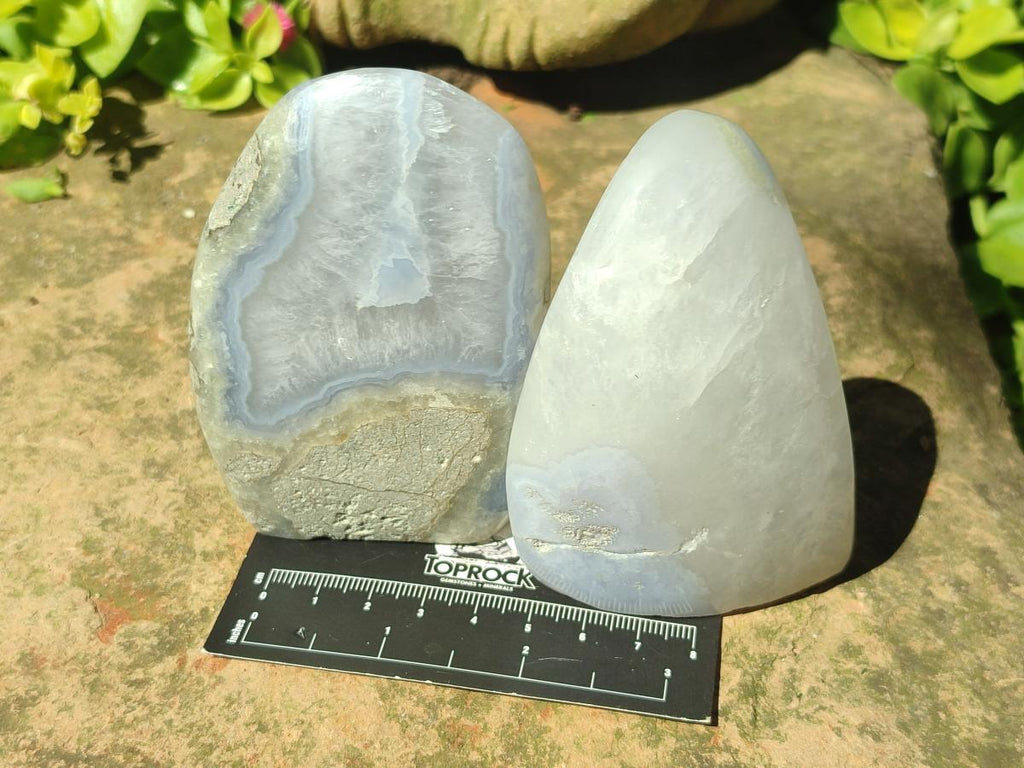 Polished Blue Lace Agate Standing Display Pieces x 3 From Nsanje, Malawi - Toprock Gemstones and Minerals 